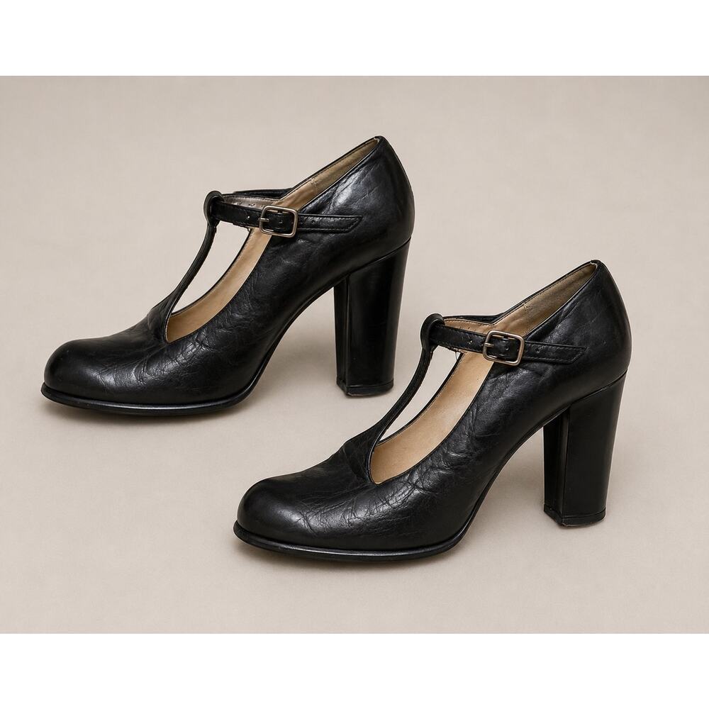 Vintage 1980s ALDO Leather T-Strap Mary Jane Heels Dark Academia Professor Sz 10 - Picture 5 of 9